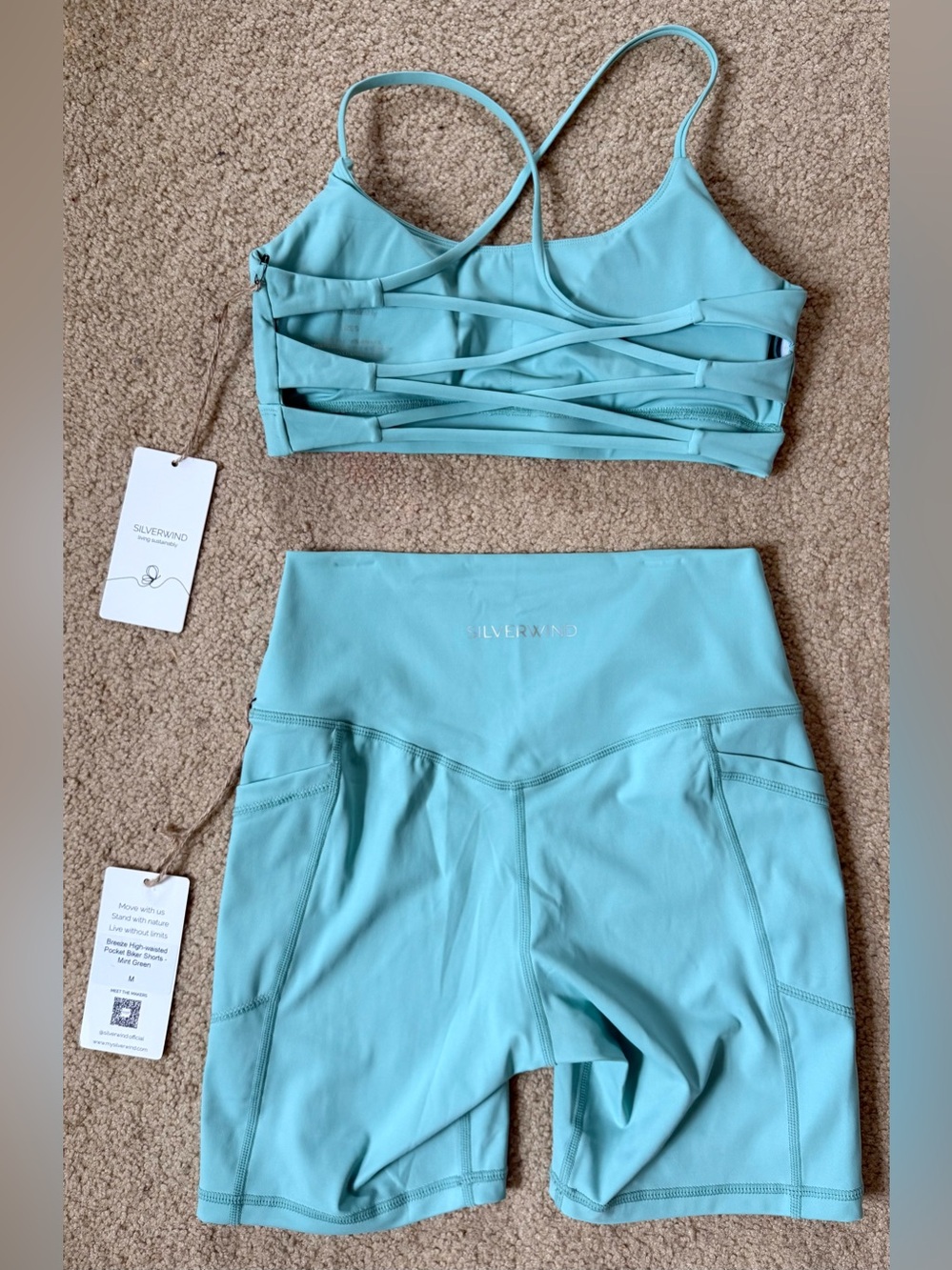 SILVERWIND Halter Sports Bra & High-waisted Pockets Biker Shorts Set NWT - Picture 5 of 7